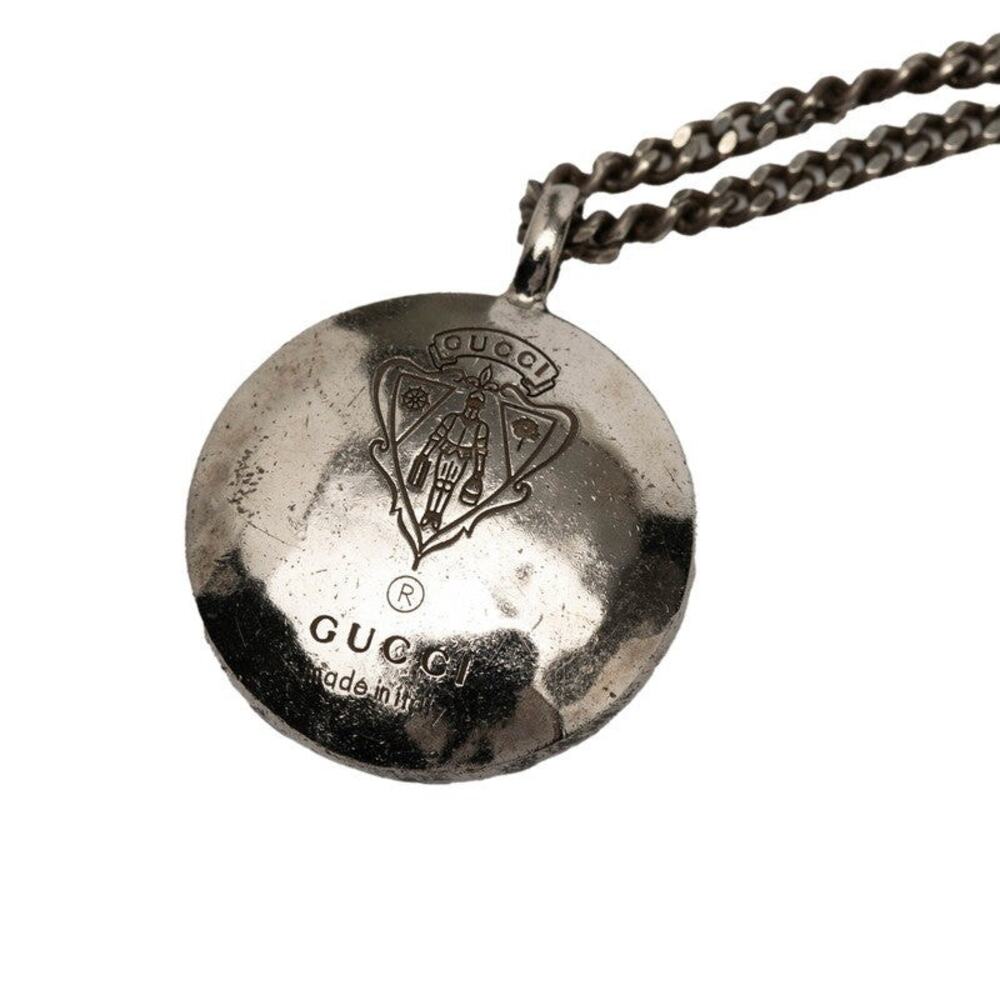 Gucci Crest Round Coin Chain Pendant Necklace Sterling Silver 925